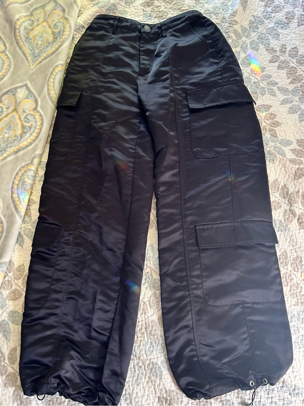 Ladies Steve Madden New York Black Cargo Pants with Drawstring Ankle
